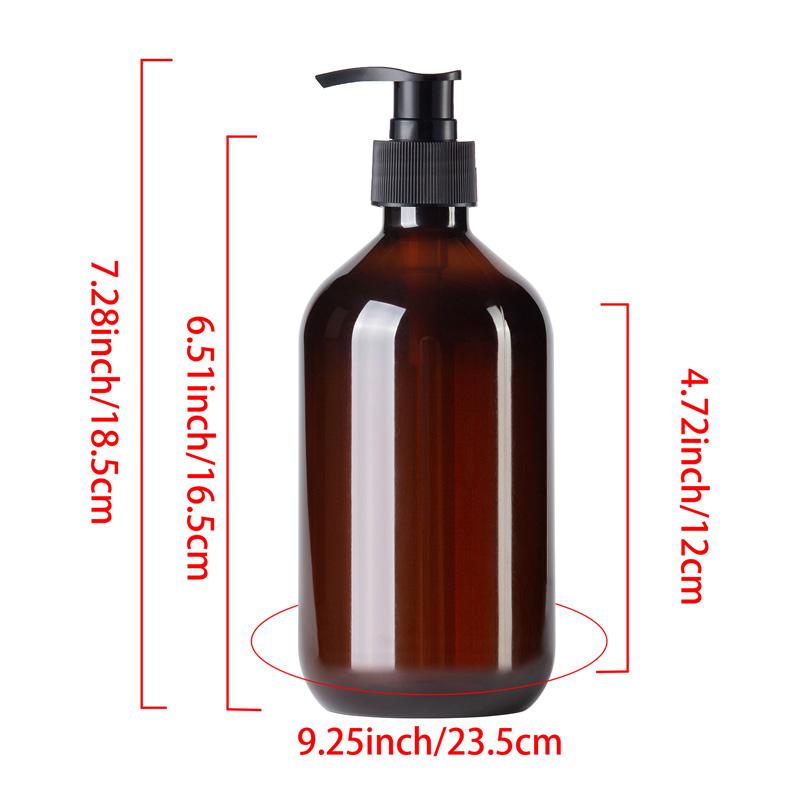 3er-Pack, 500 ml, nachfüllbarer Badezimmer-Flüssigseifenspender mit Pumpe, brauner/grüner Shampoo- und Conditioner-Spender mit 8 Etiketten