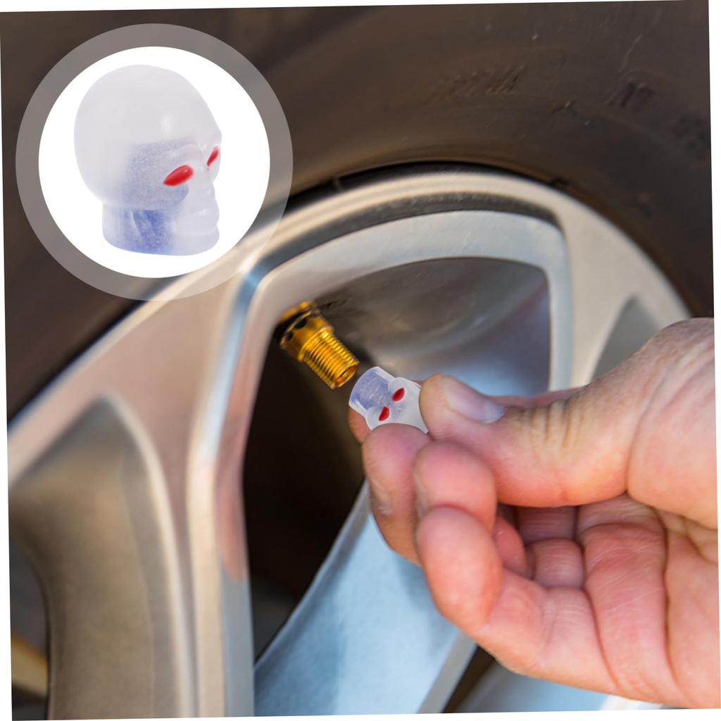 Anneome 4 Pcs Light Up Tire Pneumatic Caps Dust Caps Car Truck Motorcycle Skull Design