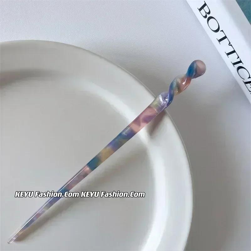 Vintage Acetate Hair Sticks Set Multi-Color Twisted Hairpins for Bun Updo Elegant French Hair Accessories for Women