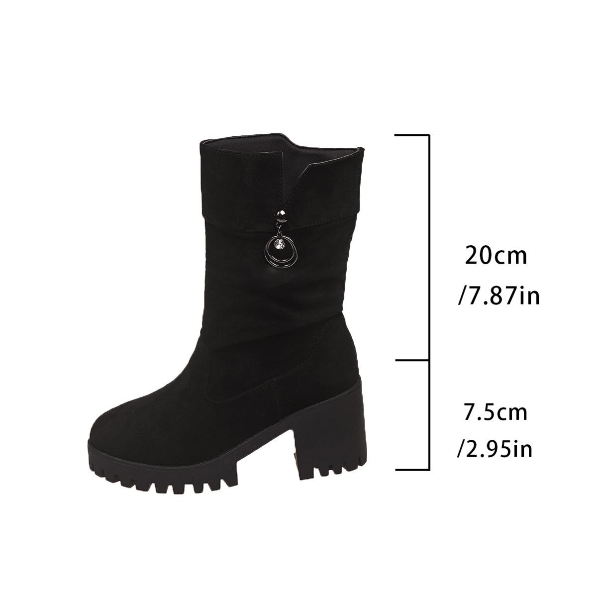 

Large size boots 22 autumn and winter new thick heel European and American elegant temperament Martin boots high heel round head short boots tide 35 чёрный