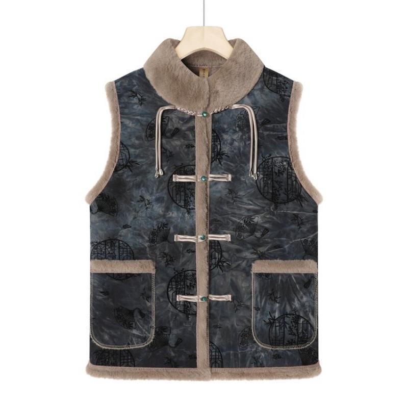 

Home velvet padded vest jacket women s warm outer wear floral cotton vest autumn and winter wear 5XL [Recommended 150-80 kg] тёмно-синий
