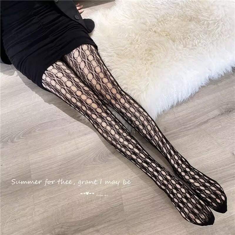 Hohle Strapsstrumpfhose mit Fischmuster - Nachtclub Schwarzseide