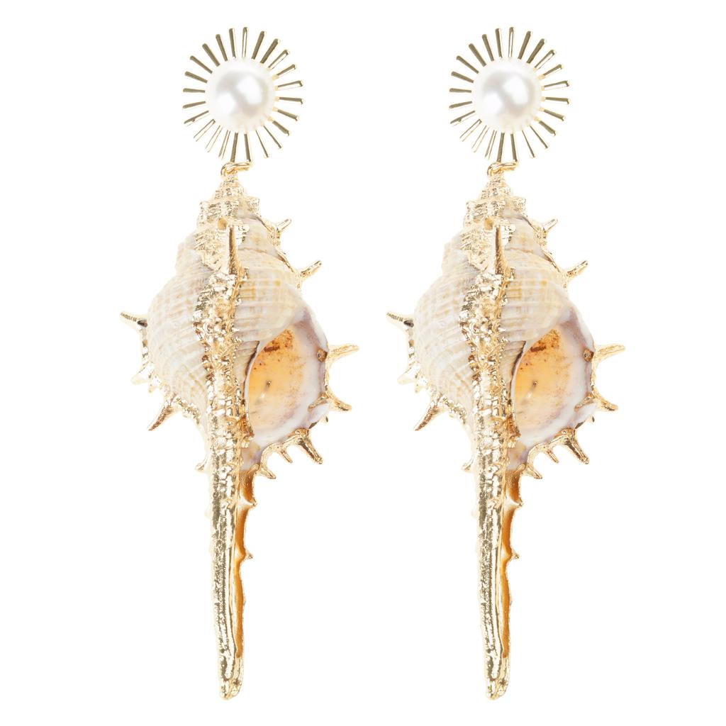 Stylish Conch Shaped Studs Seashells Imitation Pearls Earrings Elegant Ear Accessories for Music Festivals and Parties