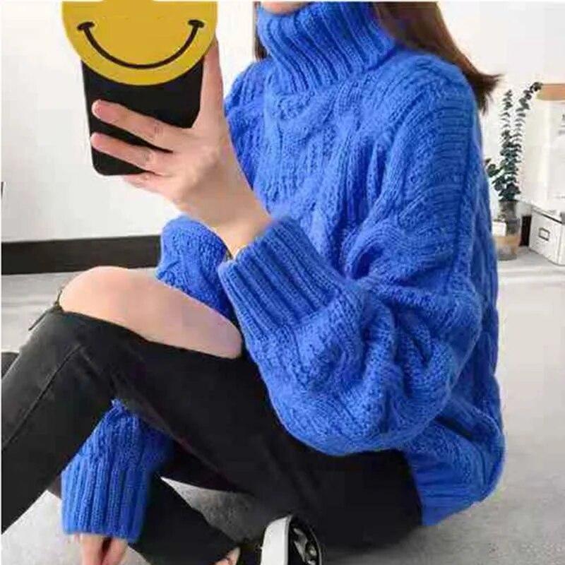 Polotröja Dam Vit Casual Lös Pullover Stickade Toppar Höst Vinter Ny Mode Damstickat Tröja Ytterkläder