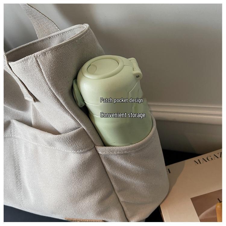 Retro Multi-Pocket Canvas Tote - Large Capacity Korean Style Shoulder Bag for Women