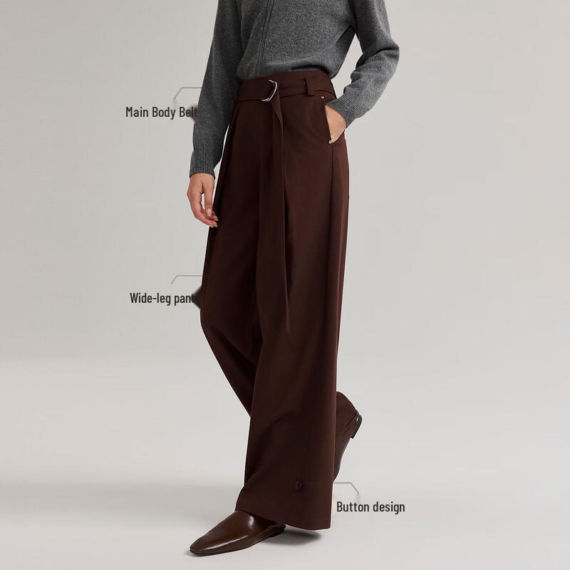 ELLE Women's High-Waist Lamb Wool Wide-Leg Pants
