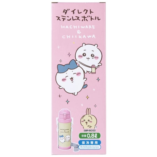 OSK Direct Drink Stainless Steel Water Bottle, 800ml, Chiikawa Design, with Strap and Lock, One-Push Lock, Keeps Cold, Direct Drinking, Cute Design, S