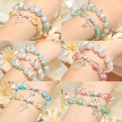 New Simple Beads Crystal Bracelet for Women Girls Korean Ins Flower Fox Feather Tassel Bracelets Best Friend Jewelry Gifts
