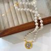 Ancient Coin Series Victory Muse Knotted Pearl Adjustable Necklace Women'S Neck Chain French Retro Versatile Double-Sided Wearable