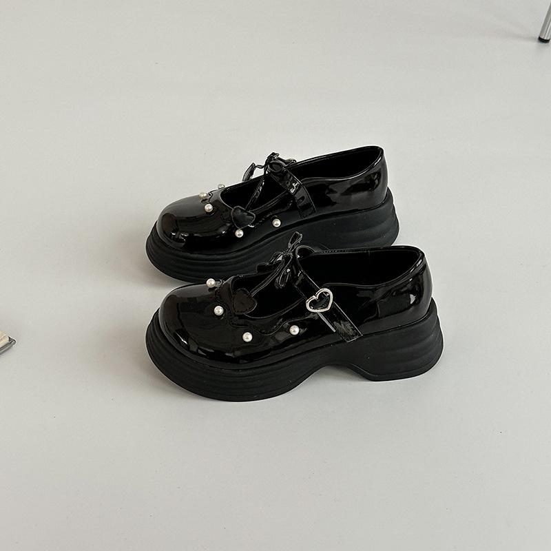 Vintage Mori College Style Leather Shoes Pearl Temperament Single Shoes Autumn Wear Lace-up Women Mary Jane Shoes Loafers