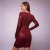 Red Sequin V-neck Evening Party Dress with Regular Sleeves