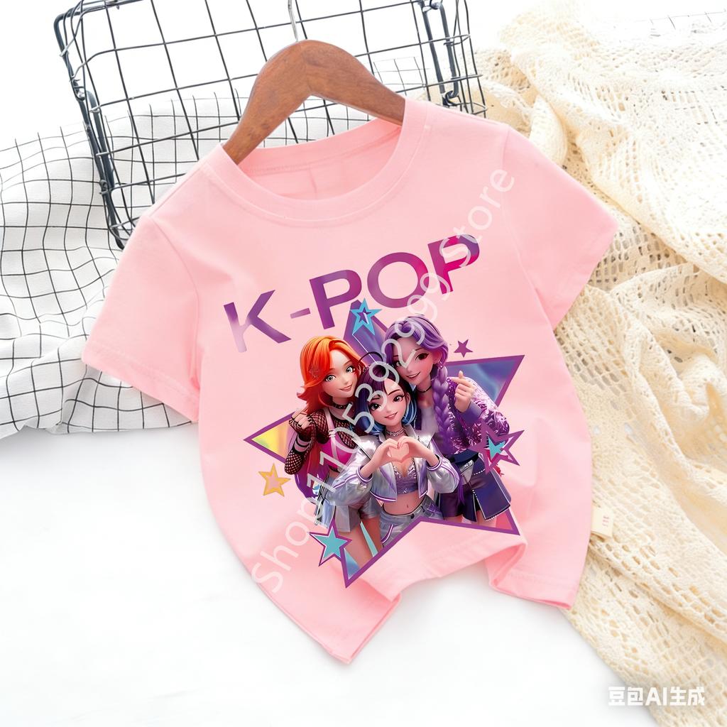 Girls KPOP Idol Group Print Short Sleeve Boys and Girls TShirt Cute Cartoon Graphic Tee Kids Summer Casual Top