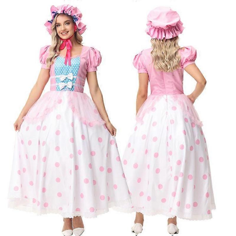 Toy Story Bo Peep Cosplay Kostüm Rosa Gepunktetes Kleid Halloween Party Erwachsenen Rollenspiel Outfit mit Hut Krinoline Set