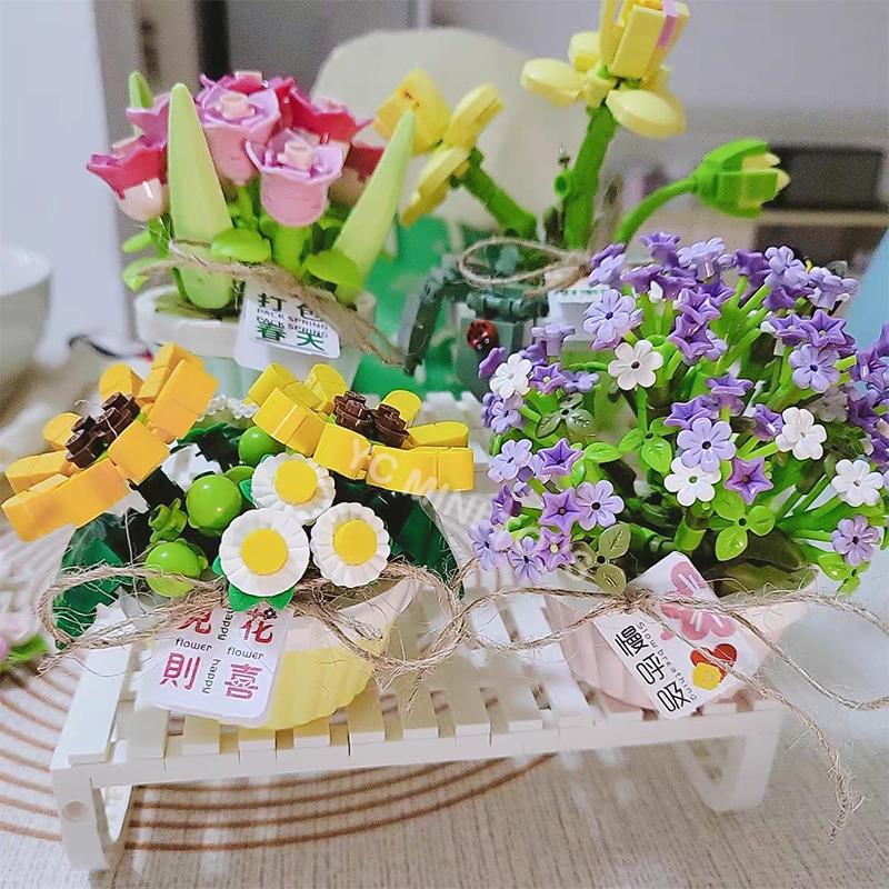 Fiori Piante Mini Bonsai Blocchi da Costruzione Fai da Te Bouquet Piante Verdi Pianta in Vaso Decorazione per la Casa Giocattoli per Bambini Per Ragazze Regali di Natale