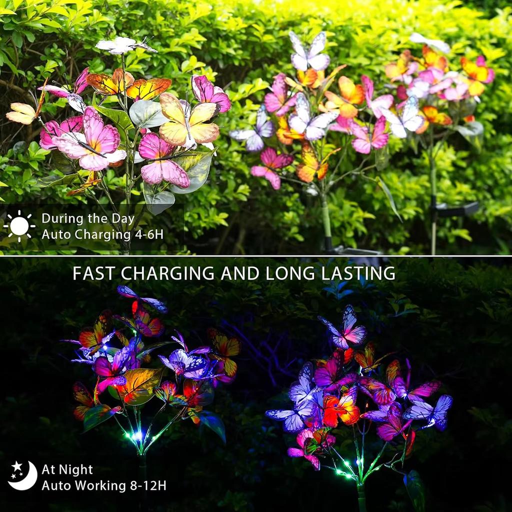Solar Butterfly Flower Lights Artificial Butterfly Lights Outdoor Waterproof Decoration Lamp For Lawn Garden Atmosphere Lighting