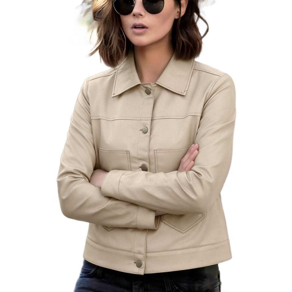 Cross-border New European and American Style Women's Short PU Leather Jacket, Fashionable Stand-collar Versatile Motorcycle Jacket, Spring/autumn Styl