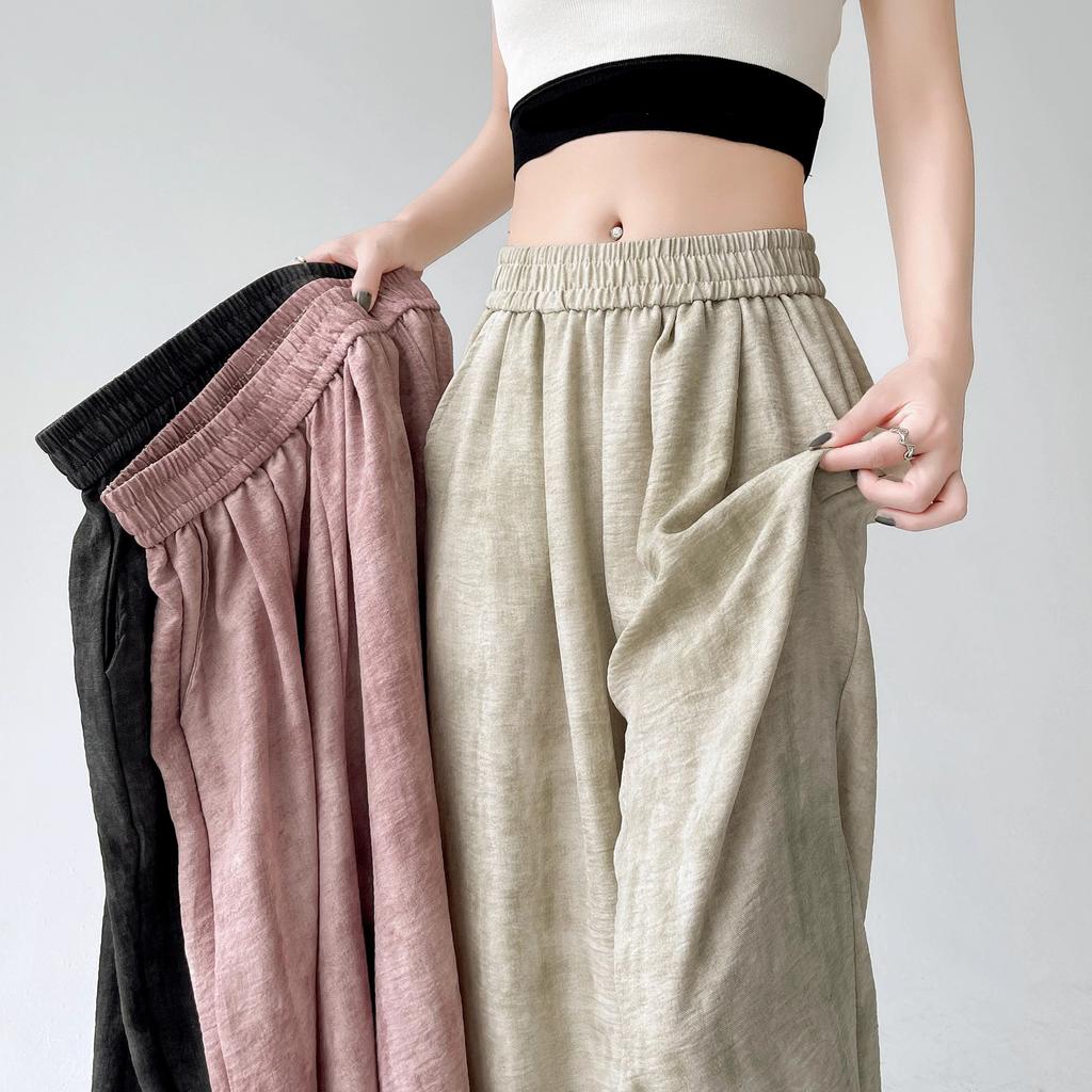 Women Casual Designer Loose Wide Leg Pants Girls Tie Dye Stacked Straight Leg Slacks Pink Black Apricot Baggy Pants