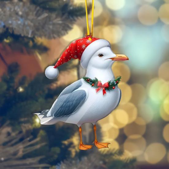 Christmas Ornament 2D Acrylic Dog/Bear/Bee/Rabbit/Rooster Hanging Decoration Cartoon Animals Xmas Tree Pendant for Home