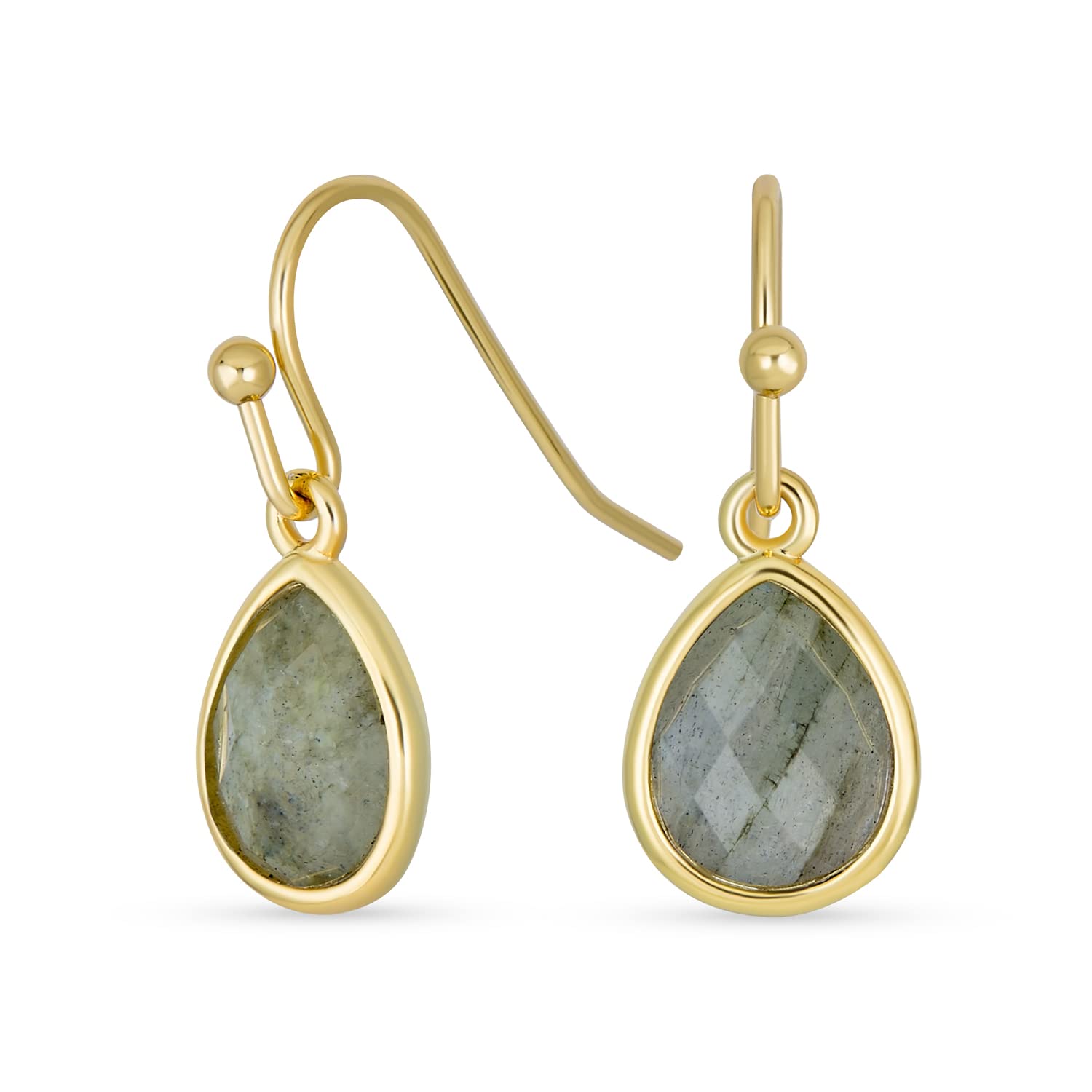 

Natural Stone Labradorite Yellow Gold Plated Gray Rainbow Color Faceted Cut Drop Shape Hook Earrings [Bling Jewelry]