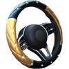 Xizopucy Black Gold Leather Bling Steering Wheel Cover, Anti-Slip Steering Wheel Protector With Crystal Rhinestones, Bling Steering Wheel Cover For
