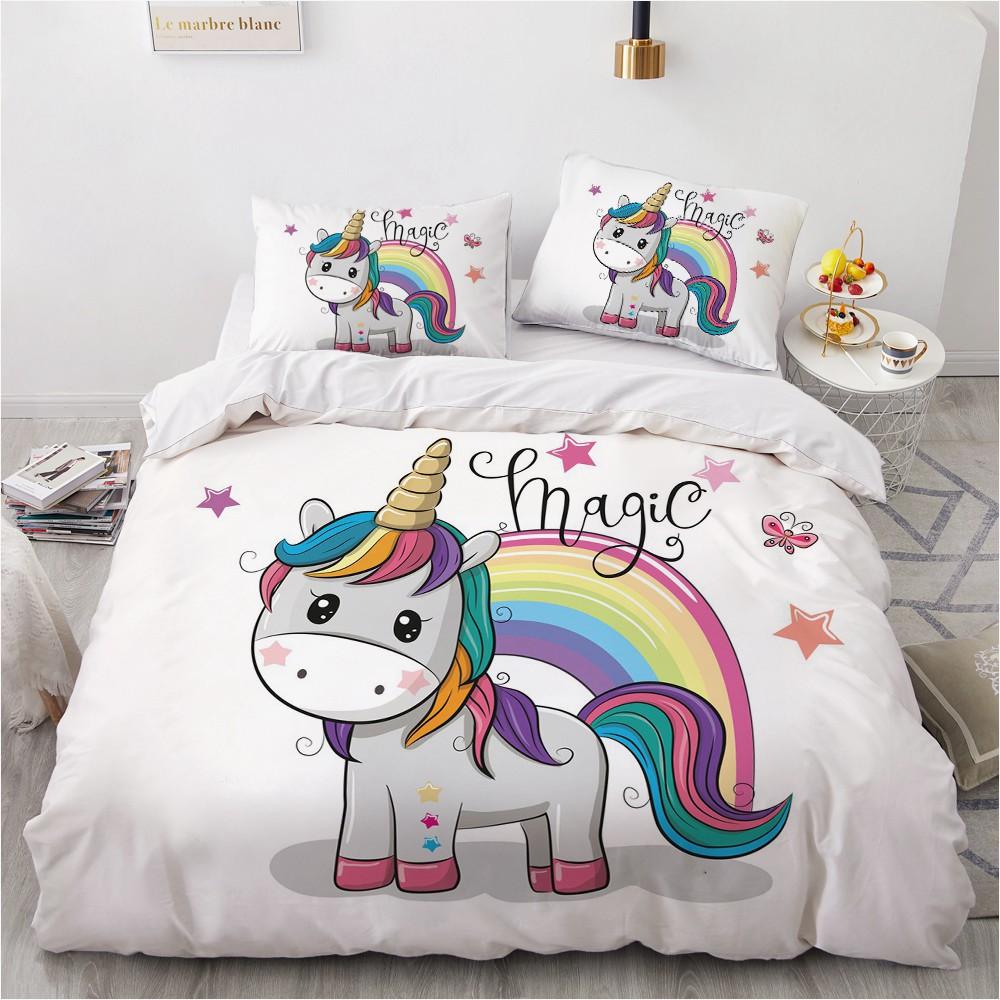 1 Cartoon unicorn Duvet Cover Pillowcase Bedding Set  Adult Boys Girls Bedroom Decoration Children Gift Single Double Large Size