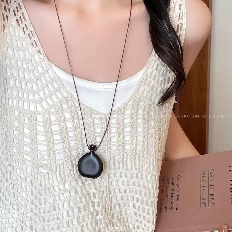 Vintage Long Irregular Circular Pendant Necklace For Women Ethnic Adjustable Sweater Chain