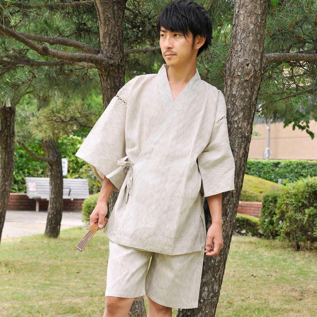 Edoten Jinbei traditional Cool Summer Original Japanese Wind Thunder Wave LL Shijira-woven (Japanese clothing), Wear, 100% Cotton, Discharge-dyed