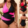 Damen S Übergröße Neckholder Badeanzug Color Block Schlankmachend