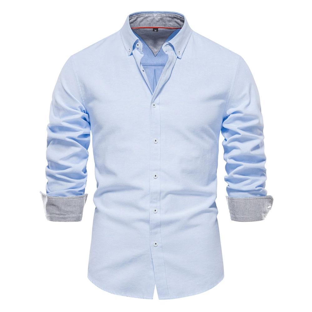 Autumn Slim Fit Shirt Men's Casual Versatile Fashion Solid Color Long Sleeved Top Men's Clothing