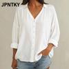 JPNTKY Women's Fashion Casual Solid Color Print Long Sleeve V Neck Blouses & Shirts