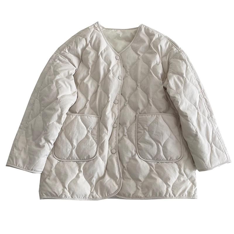 Collarless Lamb Wool Splicing Lightweight Diamond Grid Winter Korean Version Loose Small Fragrant Warm Cotton Clothes Cotton Clothes for Women