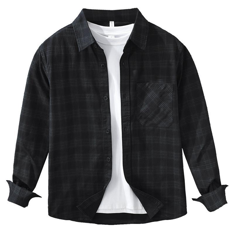 Japanese Retro Plaid Shirt Men Long Sleeve Spring and Summer New Man Shirts Daily Pure Cotton Casual Tops with Pocket