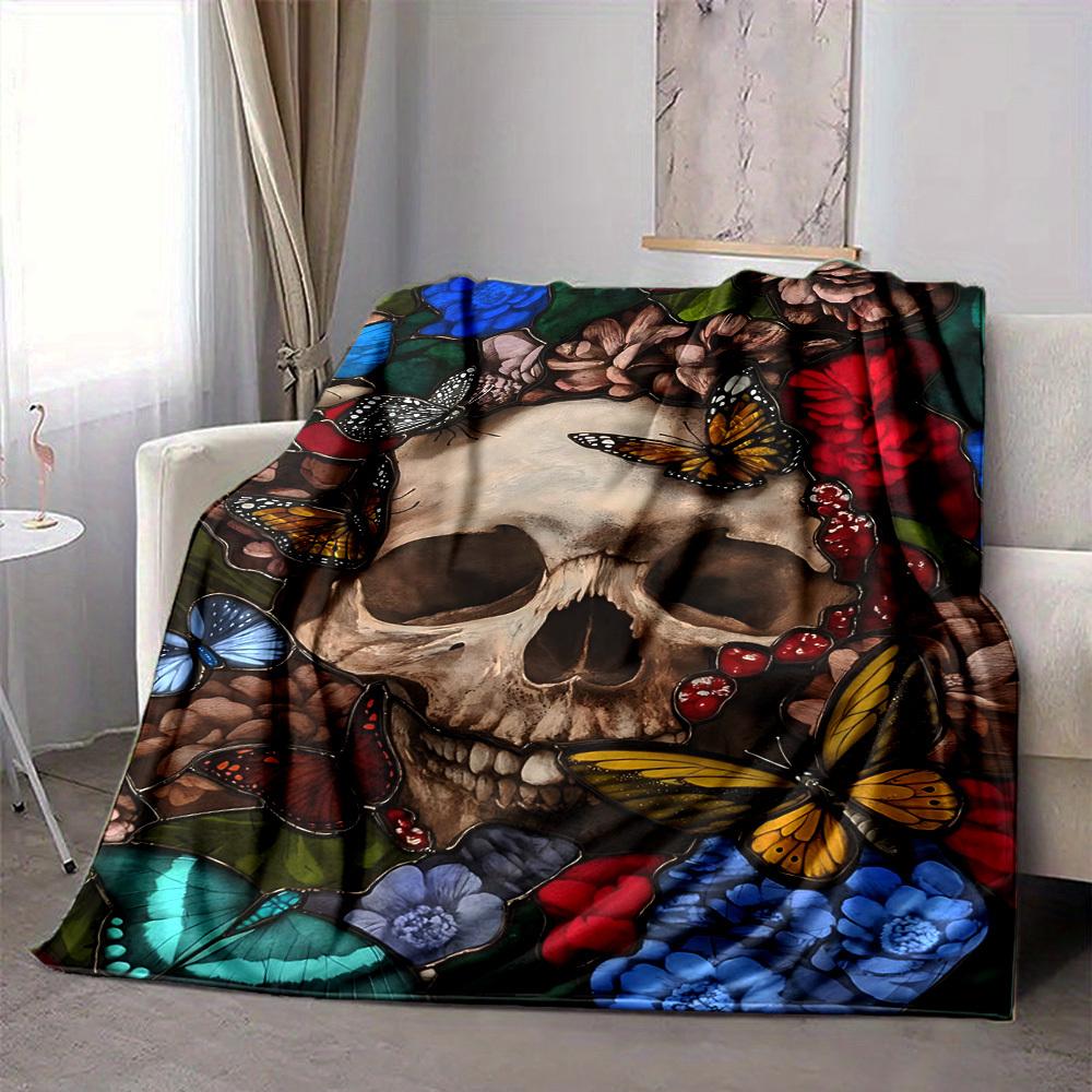 1PC Skull, Butterfly Garden Decor Blanket, Throw For Sofa, Bed, Travel, Camping, Livingroom, And Bed, Printing Blanket With Soft And Warm Fabric yy250