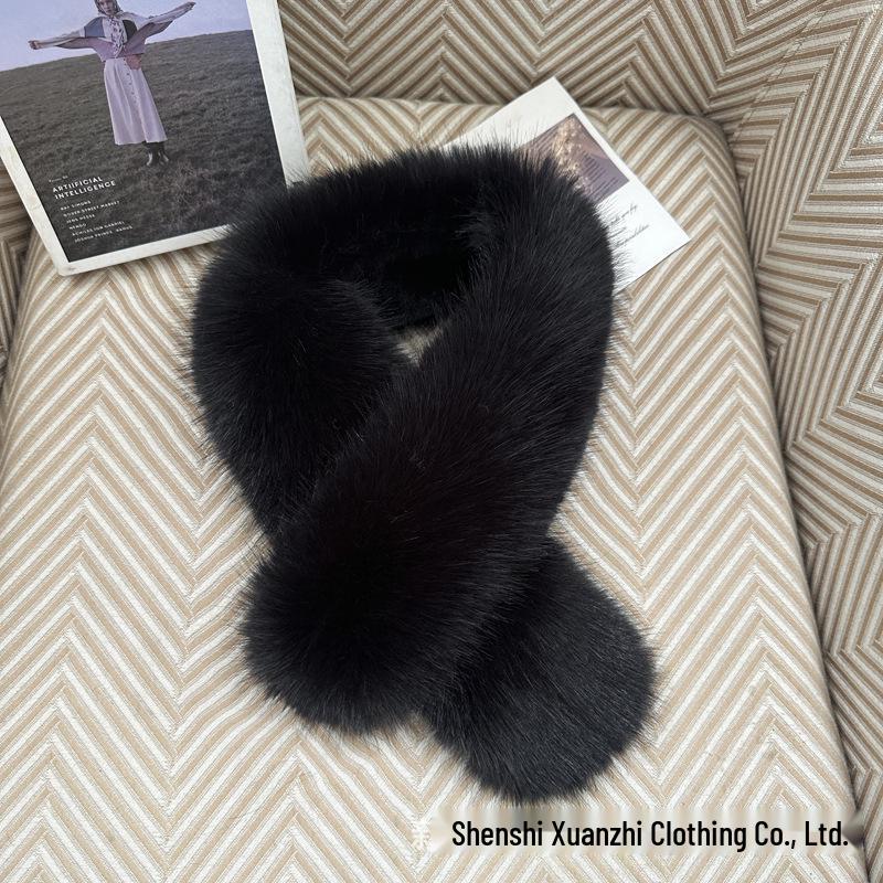 Double-Sided Faux Fox Fur Scarf: Thick, Warm, and Versatile Neck Warmer for Autumn and Winter.
