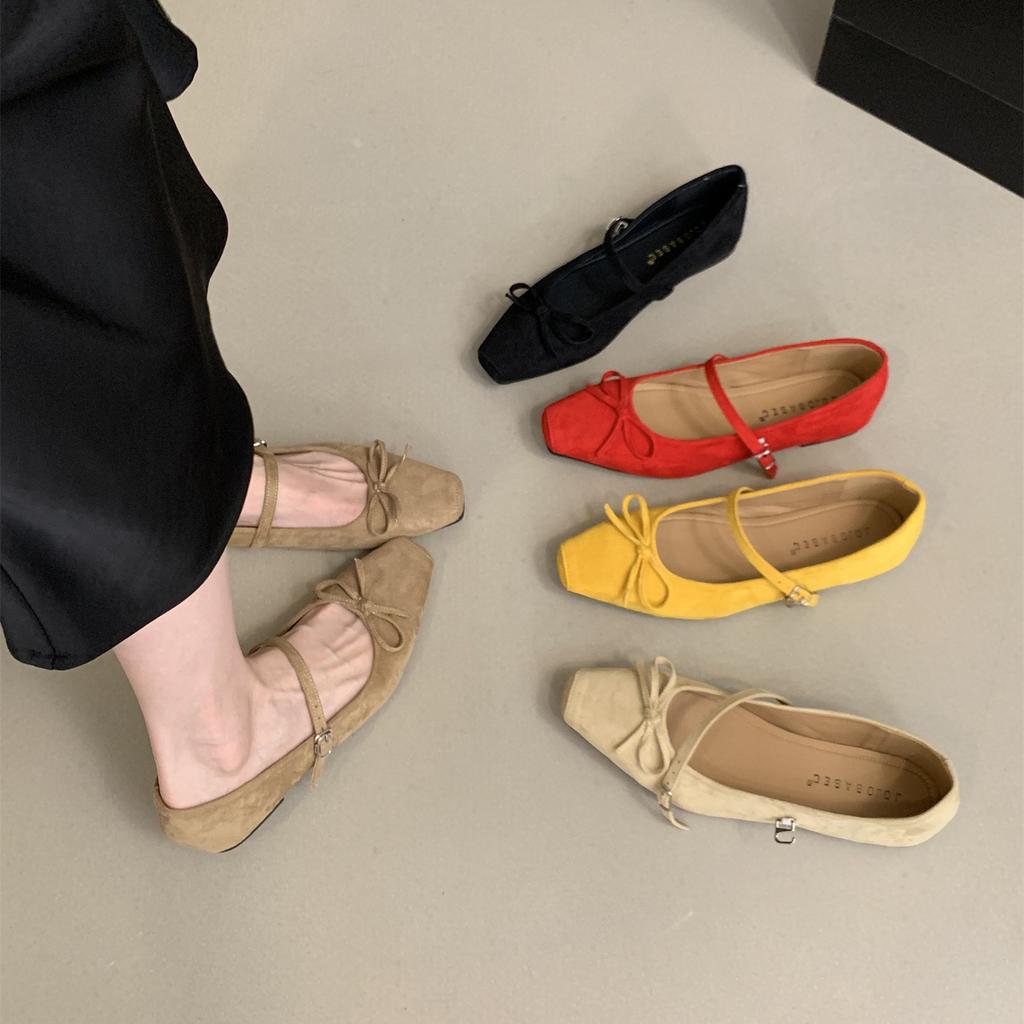French Retro Suede Ballet Single Shoes Women's 2025 Autumn New Korean Version One-word Strap Flat Mary Jane Women's Shoes
