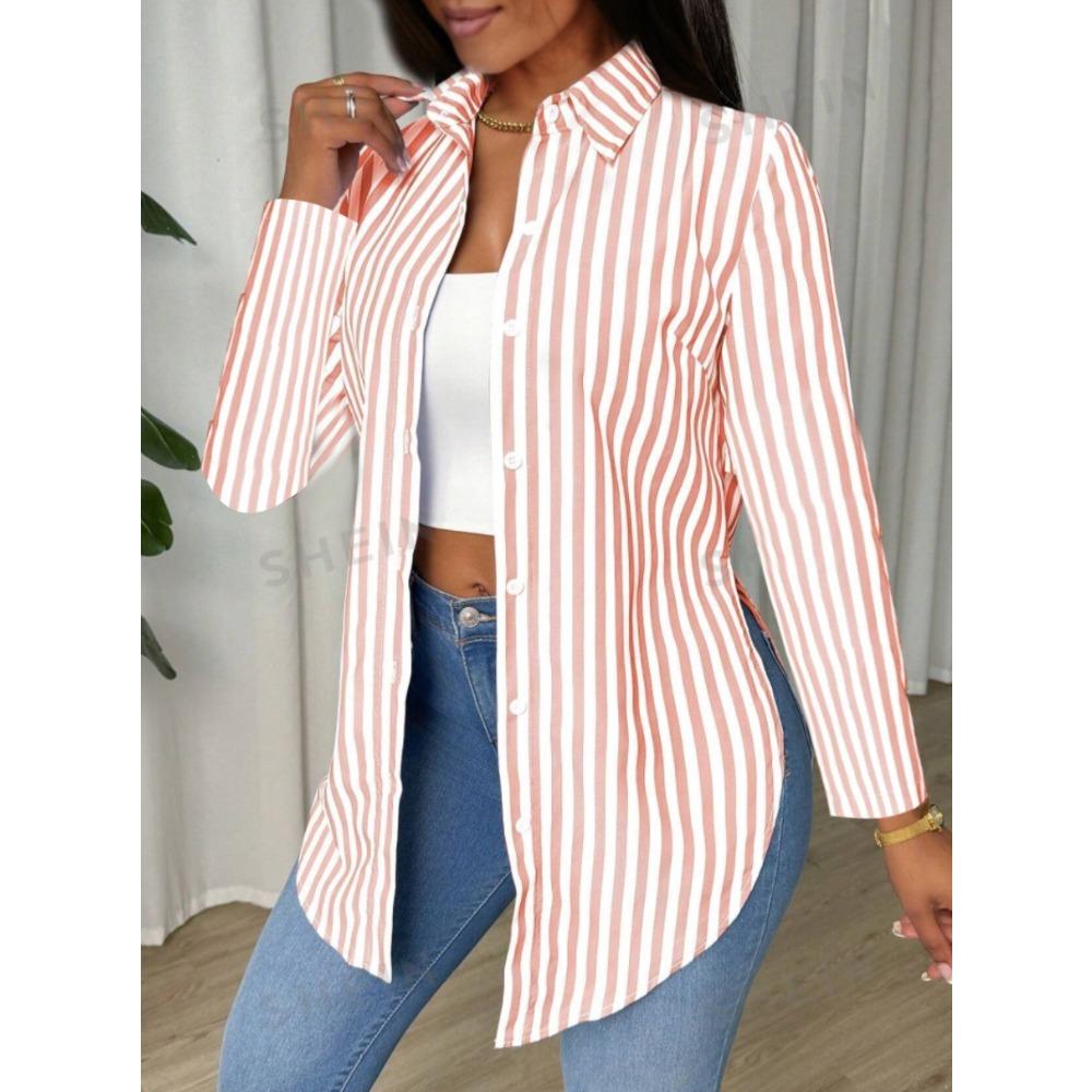 GMXIA Podzimní móda s jednoduchým pruhovaným potiskem s dlouhým rukávem pro ženy