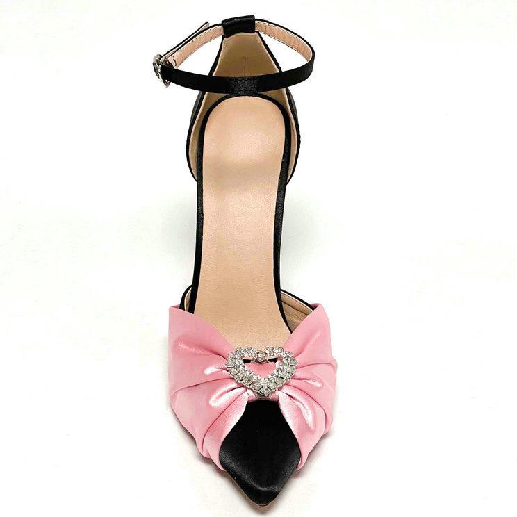 Love Diamond-Bow High Heels 2025 New French Socialite Style Pointy Thin Heel Hollow Toe Sandals