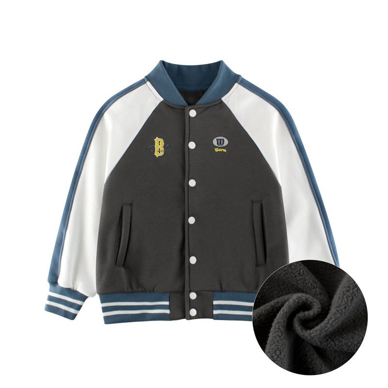 Clothing for Autumn and Winter, Baseball Jacket for Older Children, Boys' Stand-Up Collar Fleece Jacket, Girls' Fleece-Lined Casual Top for Children