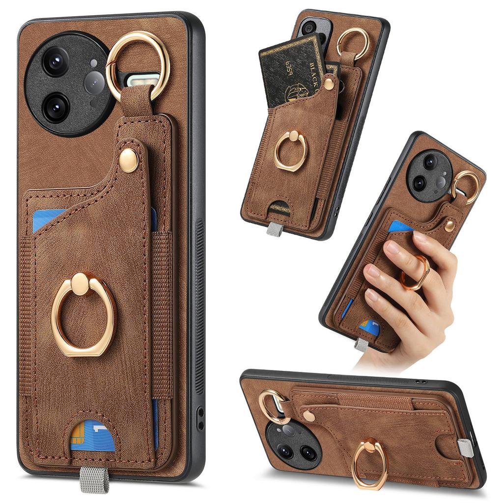 For Xiaomi Redmi K80 Pro 5G Retro Leather Phone Back Cover with Card Slots and Ring Holder