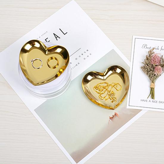 Easy To Clean Smooth Surface Durable Shiny Heart Shape Jewelry Holder Anti-deform Organizer Tea Tray