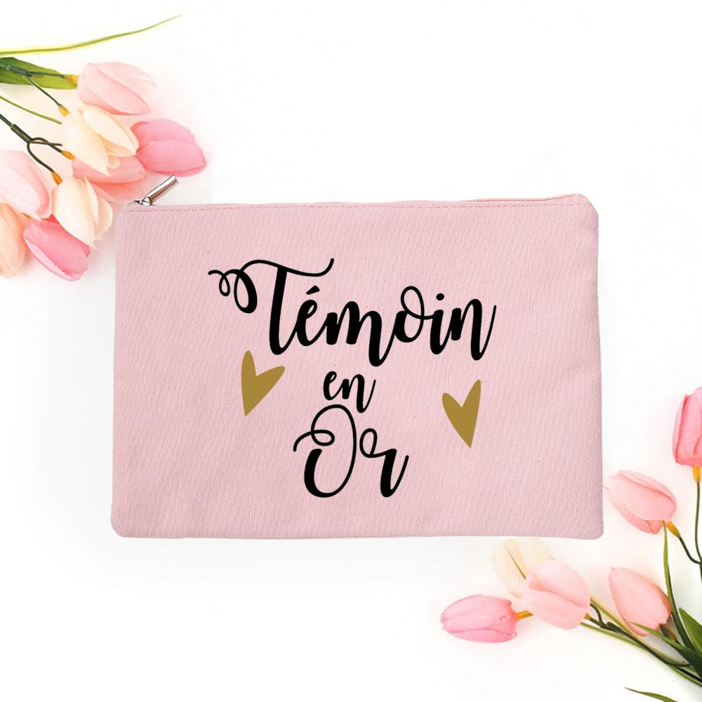 Do You Want To Be My Witness French Print Makeup Bag Female Neceser Toiletry Storage Linen Zipper Bags Wedding Gift for Witness
