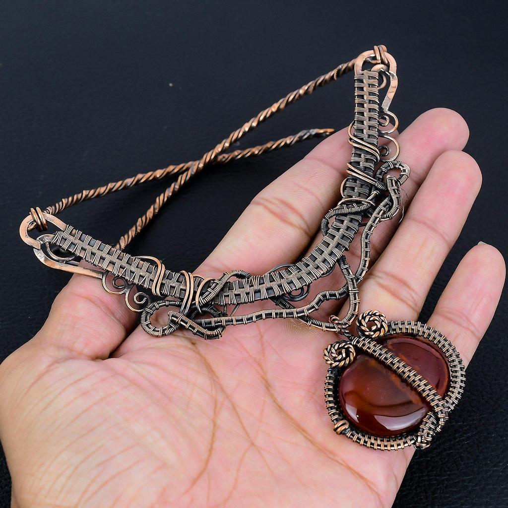 Carnelian Necklace, Natural Gemstone 999 Copper Wire Wrapped Necklace, Handmade Jewelry, Birthday And Anniversary Gift For Her