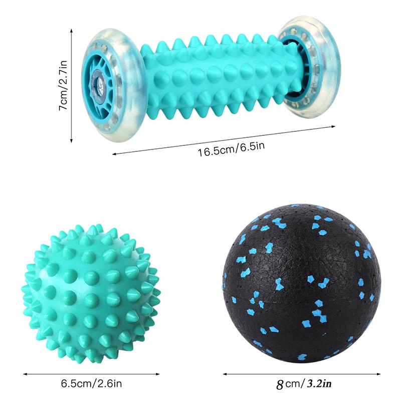 Foot Massage Roller and Spiky Ball Fitness Band Therapy Set Manual Tools For Plantar Fasciitis Heel Foot Arch Pain Trigger Point