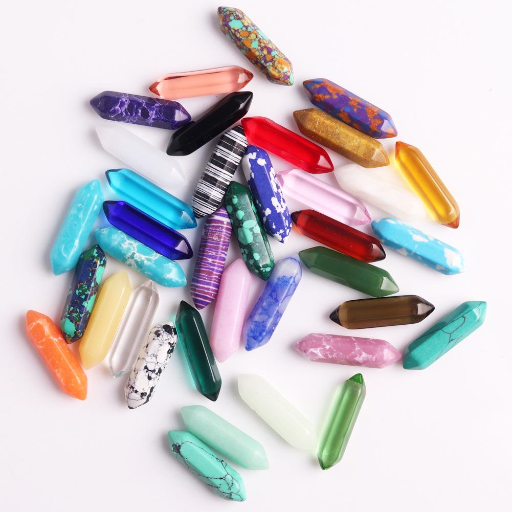 32x8mm Natural Stone Crystal Double Pointed Hexagonal Column Pendant Necklace