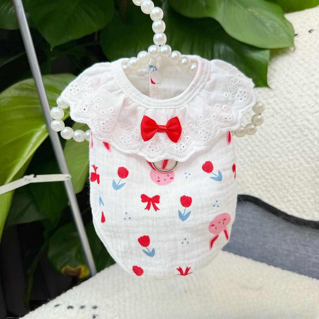 Spring and Summer Breathable Cake Lace Blouse Pet Dog and Cat Clothing Air Conditioner Suit Strapless Pet Apparel
