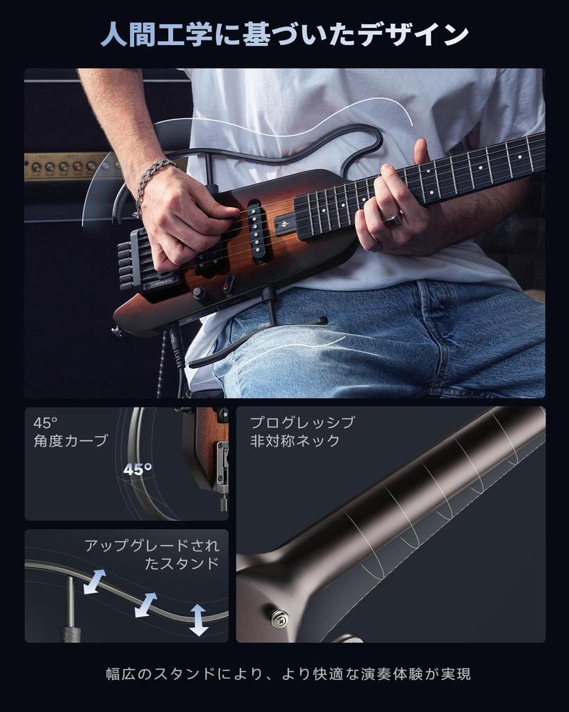 Donner Electric Guitar Headless Travel Guitar Portable Electric Guitar Mini Electric Guitar Mahogany Body Perfect for Sunburst HUSH-X Travel/Business