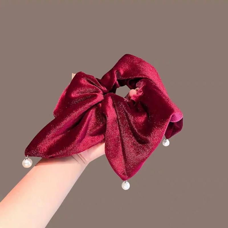 

Квадратная резинка для волос «Толстая кишка» для старшеклассниц, эластичная и прочная, для низкого хвоста, с жемчужной подвеской, аксессуар для волос красный