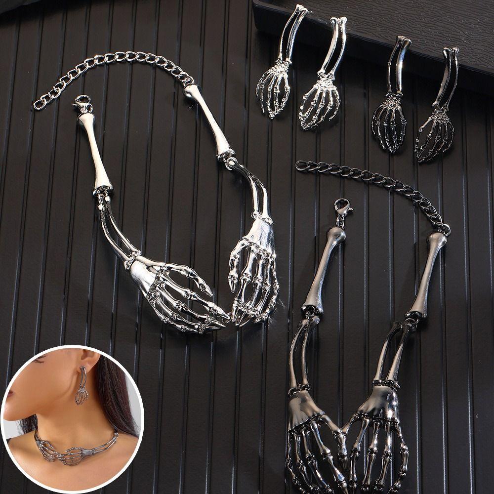 Hip Hop Chains Skeleton Jewelry Suit Halloween Punk Necklace Earring  Holiday Accessories