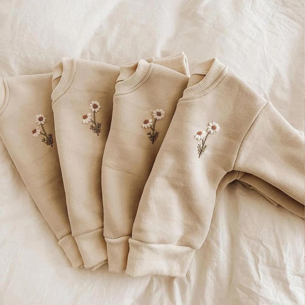 Fleece Lined Baby Clothes Sets for Autumn Winter Cute Cute Embroidered Sweatshirt + Pant Kids Tracksuits