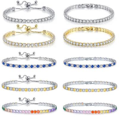 Chic 4mm Round Colorful Crystal Tennis Bracelets Silver Adjustable Folding Buckle Chain Bracelet On Hand Fashion Jewelry
